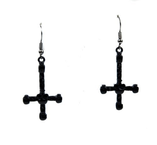 Black Inverted Cross w/ Skull Gothic Earrings Cosplay