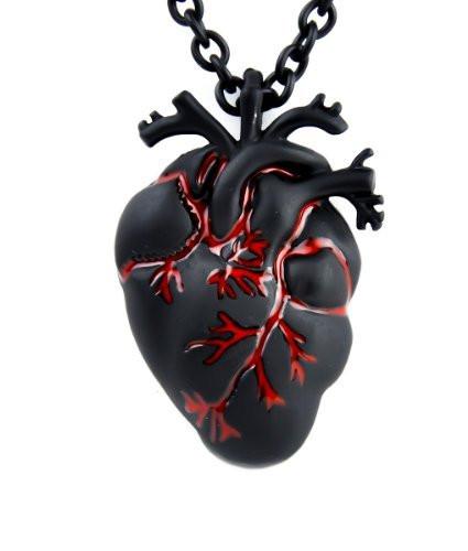 Black and Bloody Anatomical Heart Necklace Zombie Horror Pendant
