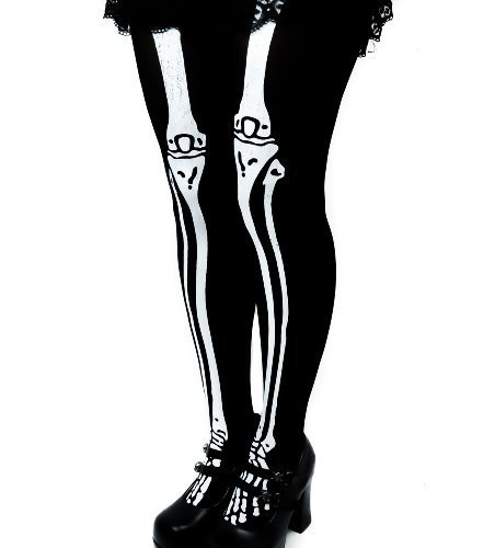 Black Tights w/ Skeleton Bone Print Gothic Design