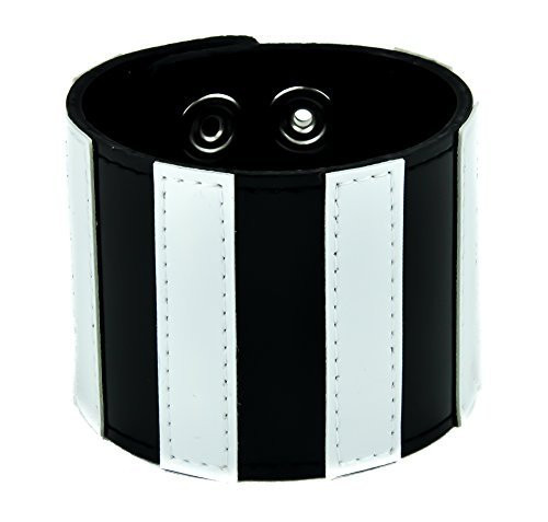 Black and White Stripe Wristband Leather Bracelet