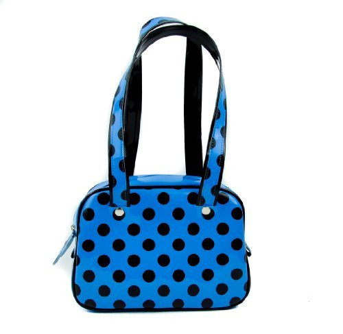 Blue with Black Polka Dot Bowler Bag Sexy Pinup Purse