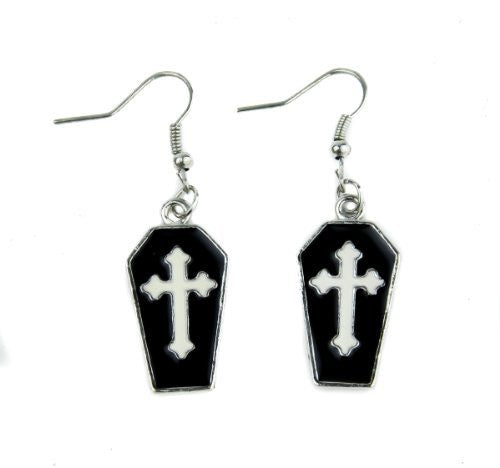 Coffin Shaped Earrings with White Cross Cosplay