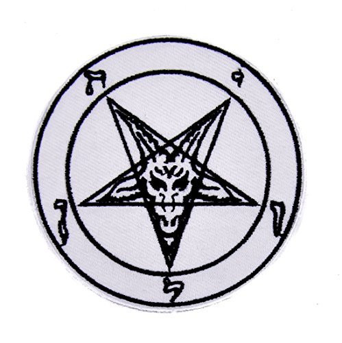 Baphomet Iron On Patch White with Black Applique