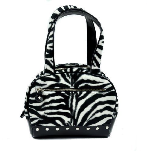 Black & White Fuzzy Zebra Handbag w/ Studs Sexy Pinup Purse
