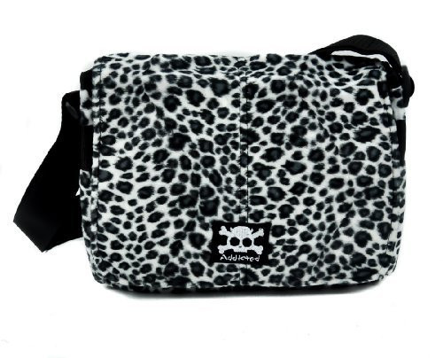 Black & White Fuzzy Leopard Flap Shoulder Bag Animal Print Purse