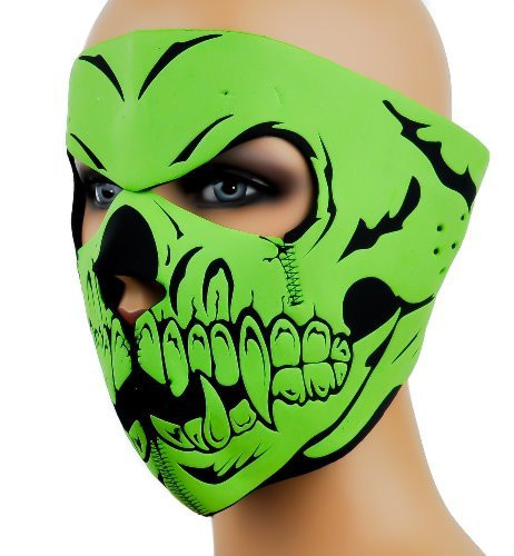 Green Skeleton Motorcycle Full Face Mask Biker Neoprene Cover