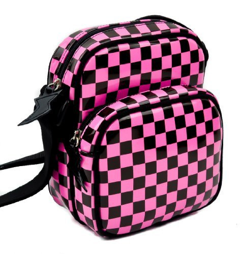 Black and Pink Checkered Camera Style Sling Bag
