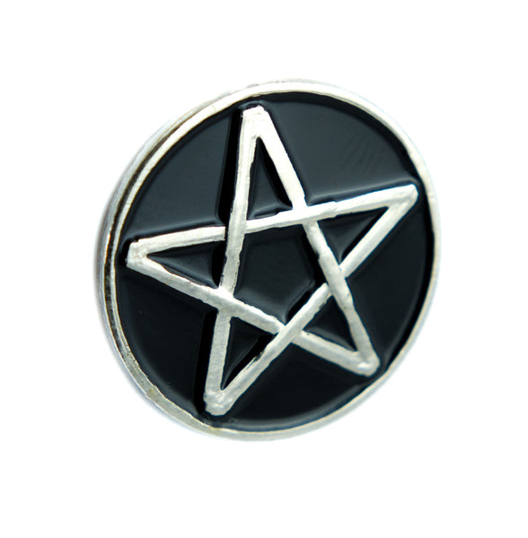 Black Inlay Pentagram Lapel Pin Gothic Wicca Jewelry Witchcraft
