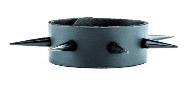 Tall & Skinny Black Spike Quality Leather Wristband Cuff Bracelet 1-1/4" Wide