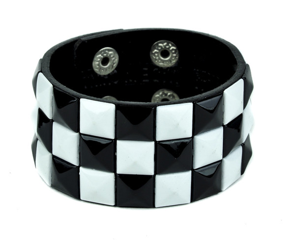 Black and White Pyramid Stud Wristband Gothic Jewelry Bracelet