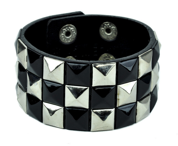 Black and Silver Pyramid Stud Wristband Gothic Jewelry Bracelet