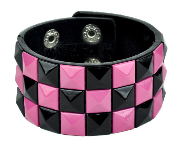 Black and Pink Pyramid Stud Wristband Gothic Jewelry Bracelet