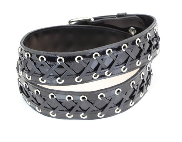 Black Corset Lace Up Patent Leather Belt 2" Wide