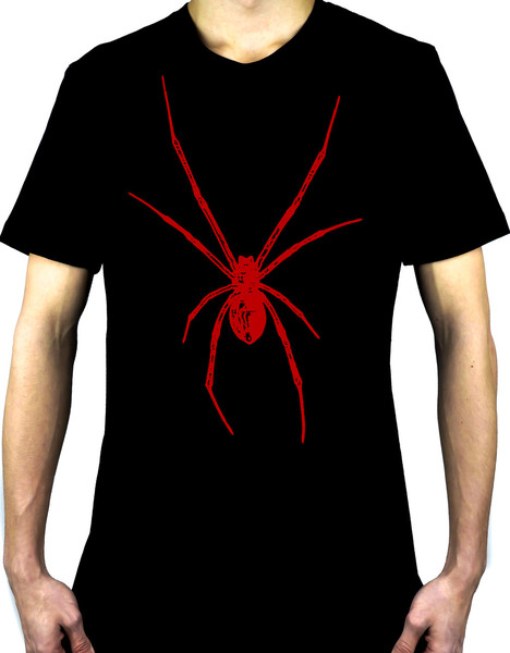 Black Widow Spider Red Print Men's T-shirt Halloween Horror Wear
