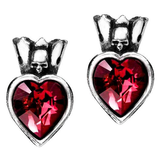 Alchemy Gothic Claddagh Heart Earstuds Earrings Red Heart w/ Skull