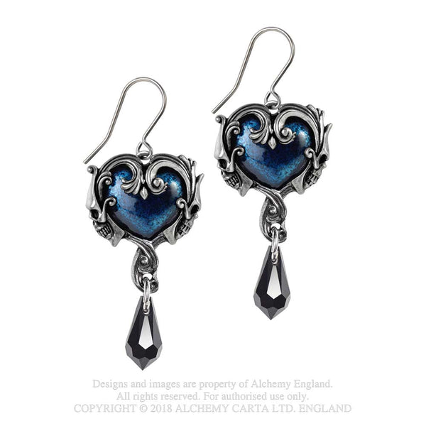 Alchemy Gothic Affaire Du Coeur Blue Heart & Black Teardrop Earrings