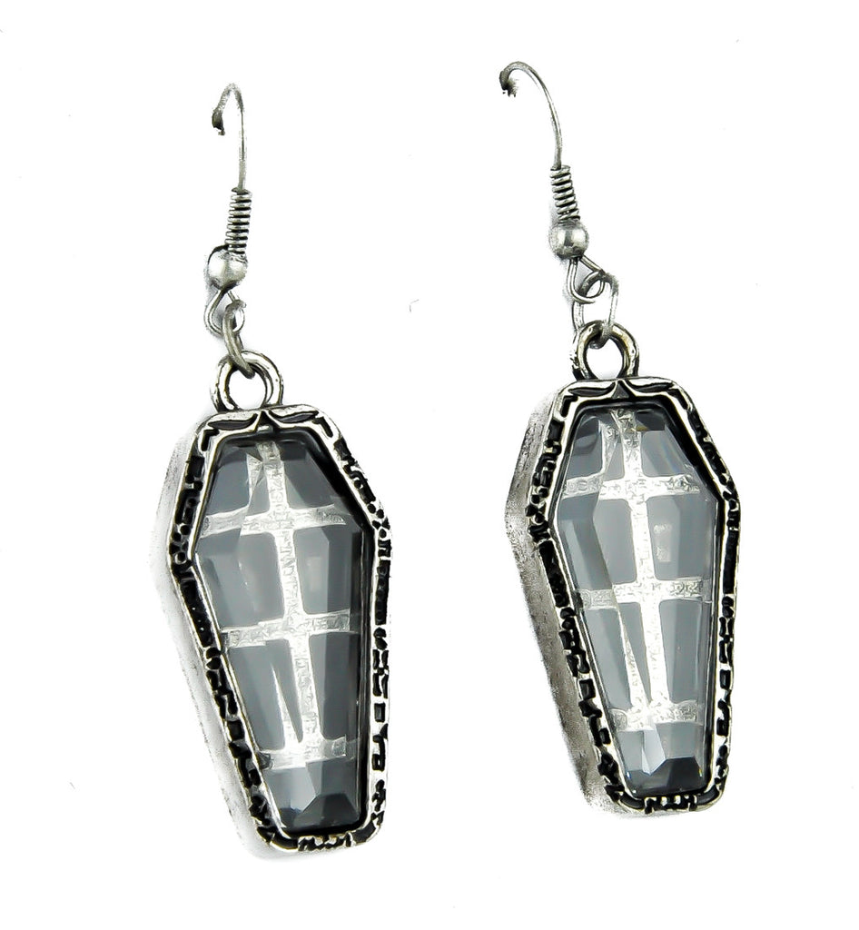 Antique Silver Finish Coffin Earrings Catacomb Cemetery Jewelry Cosplay