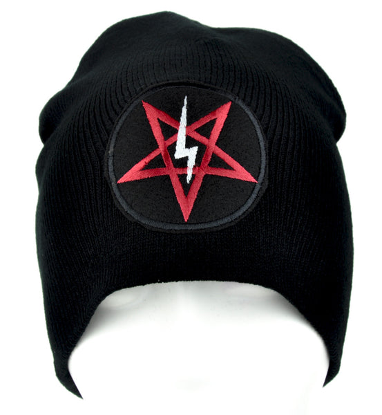 Satanic Symbol Lightning Bolt Pentagram Beanie Knit Cap Occult Clothing