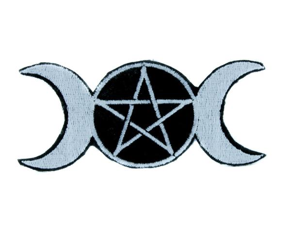 Triple Goddess Moon Wicca Pentagram Patch Iron on Applique Clothing Witchcraft