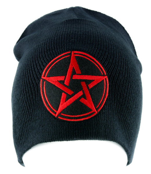 Red Wiccan Pentagram Beanie Knit Cap Pagan Clothing Witchcraft Mother Earth
