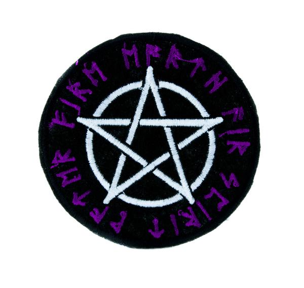 Rune Script Wiccan Pentagram Patch Iron on Applique Alternative Clothing Witchcraft Mother Earth
