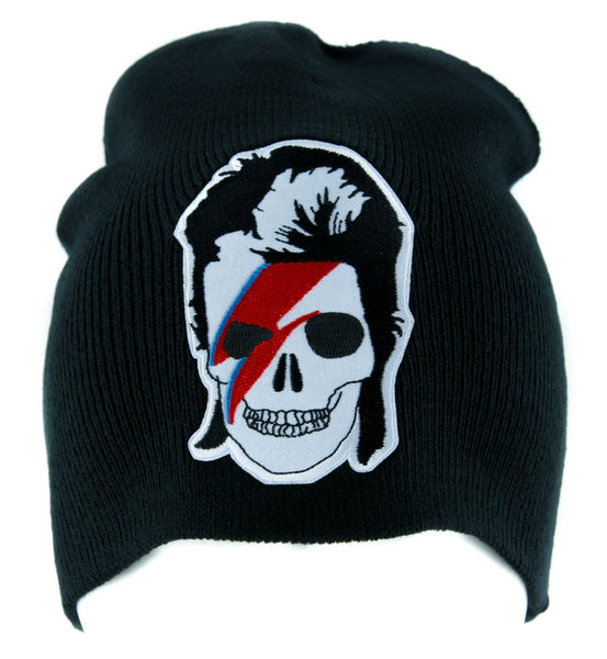 David Bowie Skull Lightining Bolt Beanie Knit Cap Alternative Gothic Clothing Ziggy Stardust