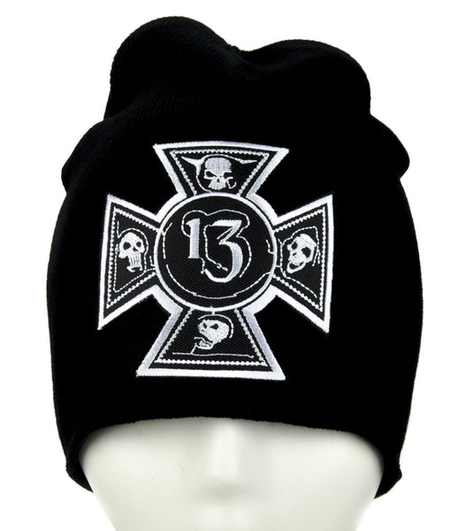 Number 13 Iron Cross Skull Beanie Alternative Clothing Knit Cap
