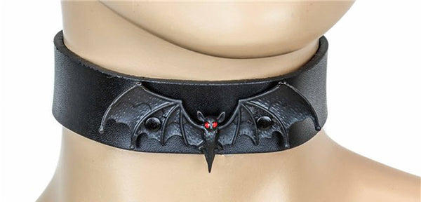 Gothic Vampire Bat on Leather Choker Necklace Alternative Collar