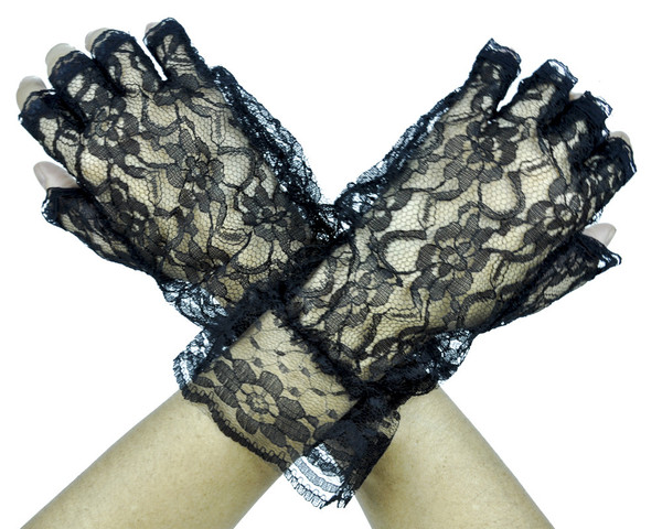 Gothic Lolita Black Lace Fingerless Gloves Anime