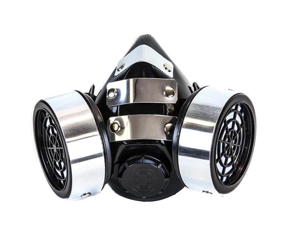Black & Silver Chrome Metal Plate Gas Mask Respirator Cyber Cosplay