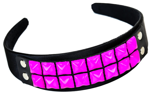 2 Row Hot Pink Pyramid Stud Hair Headband Hairpiece Alternative Clothing Punk Rockabilly