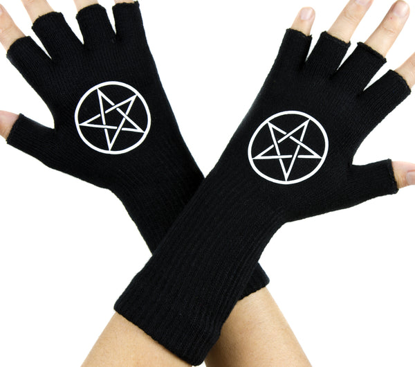 Woven Pentagram Black Fingerless Gloves Arm Warmers Alternative