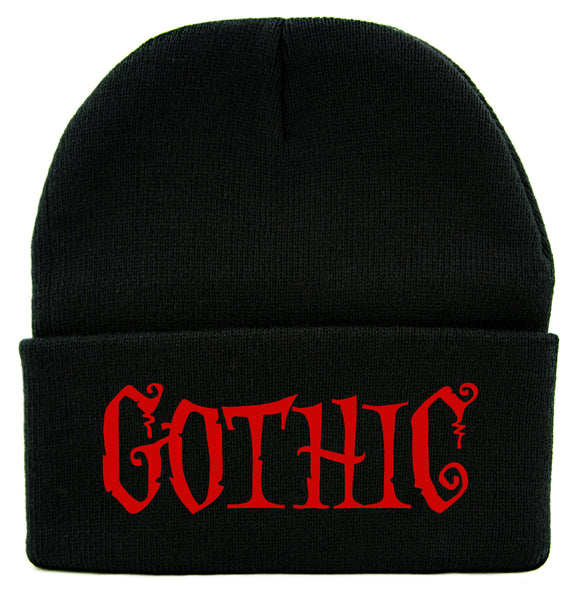 Red Gothic Horror Cuff Beanie Knit Cap Tim Burton Style
