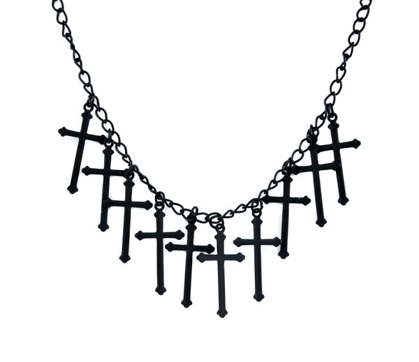 Black Gothic Hanging Crosses Necklace