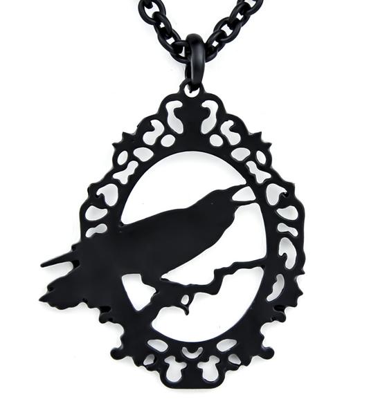 Black Raven Silhouette Necklace Edgar Alan Poe Pendant