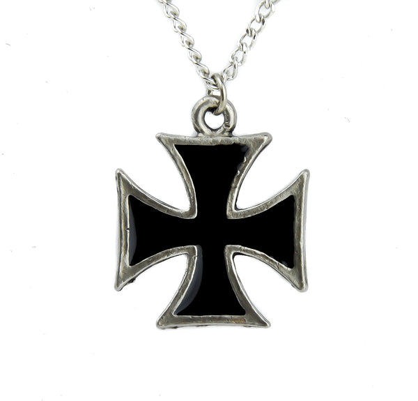 Small Black Inlay Iron Cross Necklace Heavy Metal Pendant