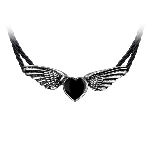 Alchemy Gothic Coeur Noir Black Heart & Wings Pendant Necklace Choker