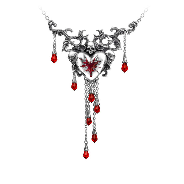 Alchemy Gothic Bleeding Heart w/ Skull Pendant Necklace