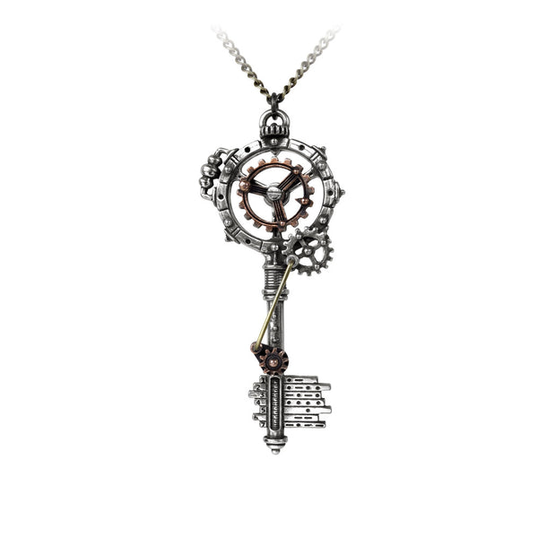 Alchemy Gothic Septagramic Coercion Gearwheel Key Pendant Necklace