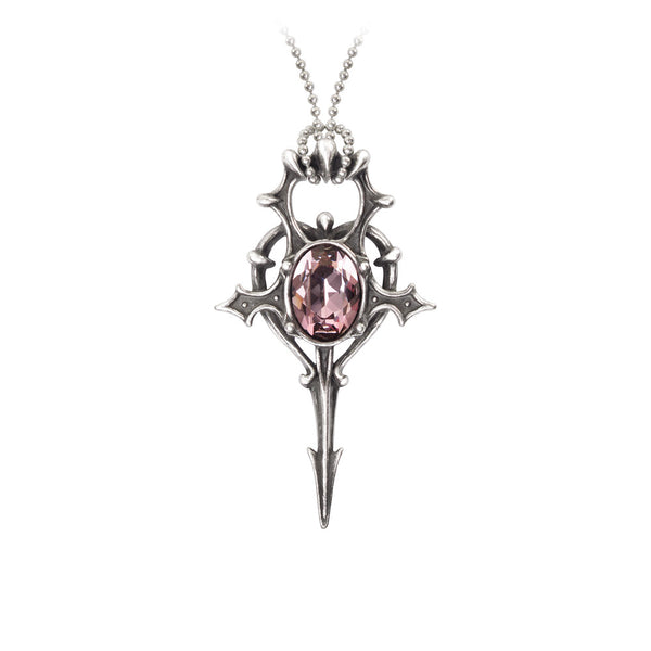 Alchemy Gothic Herz Leben Ankh Cross Pendant Necklace w/ Pink Gem