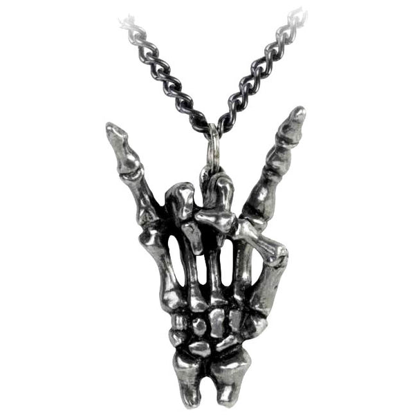 Alchemy Gothic Maloik: Sign Of The Horns Maschio Skeleton Hand Pendant Necklace