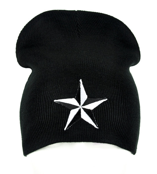 Nautical Star Beanie Knit Cap Black & White Rockabilly Punk