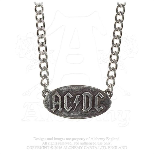 Alchemy Gothic Rocks AC/DC Logo Tag Pendant Necklace Lightning Bolt