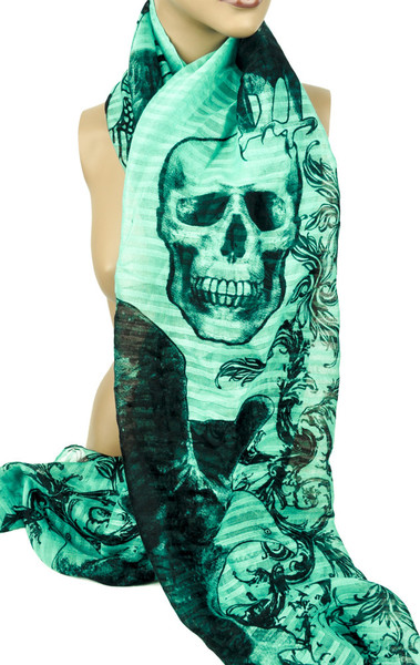 Elegant Skull Design on Green Scarf Occult Clothing