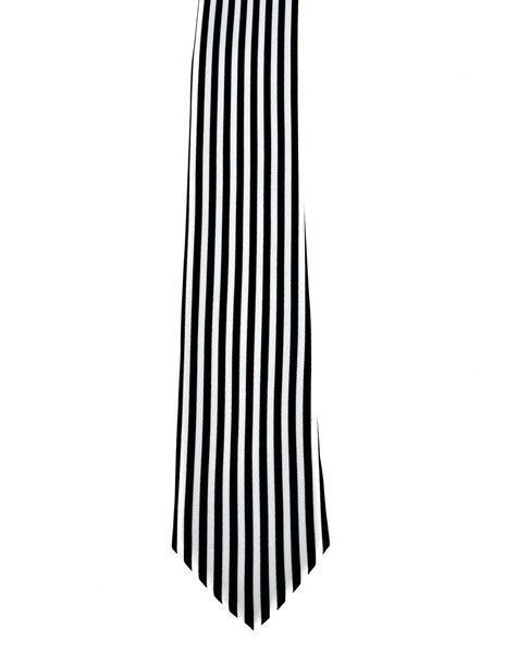 Thin Black & White Vertical Stripe Necktie Occult Clothing Tie