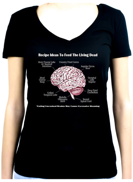 Brain Recipes Ideas for Zombies Women's V-Neck Shirt Top Living Dead
