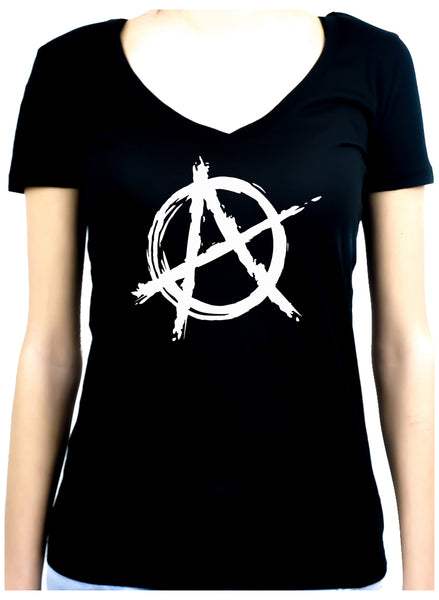 White Anarchy Punk Rock Women's V-Neck Shirt Top Gothic Clothing