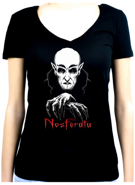 Nosferatu 1922 Vampire Count Orlok Women's V-Neck Shirt Top Dracula Gothic Alternative Clothing