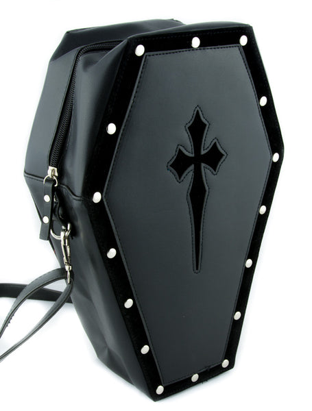 Black Cross Coffin Bag Gothic Purse Backpack Made From Vegan Synthetic Leather