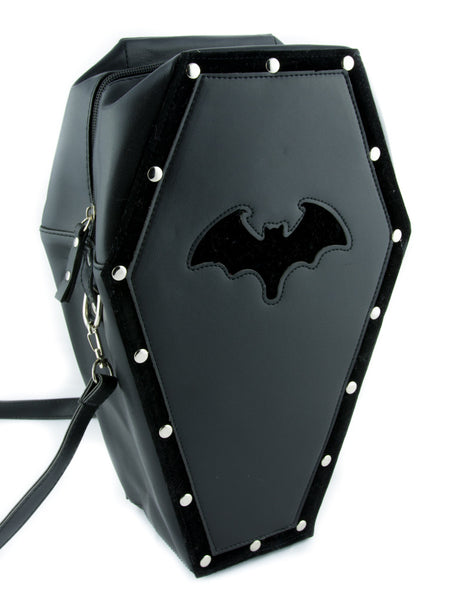 Black Bat Coffin Bag Gothic Purse Backpack w/ Velvet Trim
